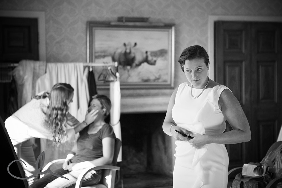 bridesmaid getting ready at Port Lympne Mansion