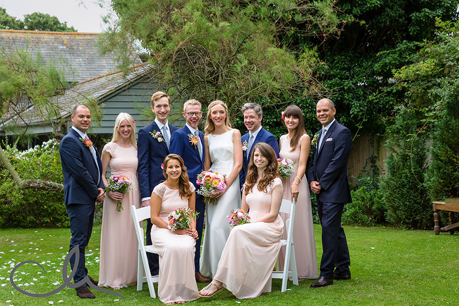 Blue Pigeons Wedding Photography - bridesmaids, ushers, bride and groom group photo