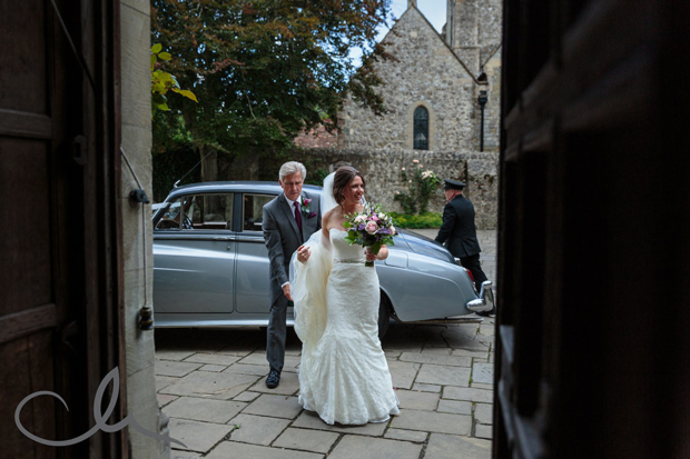 Bride to be arrives wtih her father at Lympne Castle for her marriage