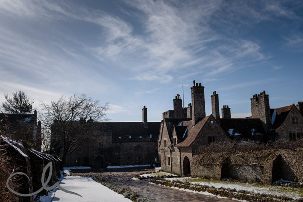An image of Lympne Castle in the snow in February