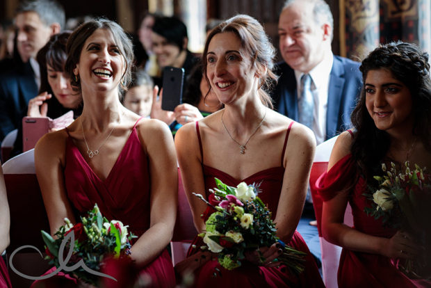 bridesmaids looking happy at Lympne Castle wedding