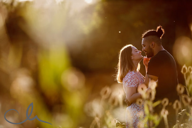 countryside engagment photographic session in golden light